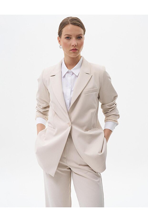 Fleto Cepli Basic Ceket Taş - 4