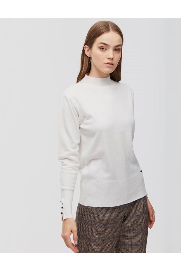 Basic Triko Bluz Ekru - 1