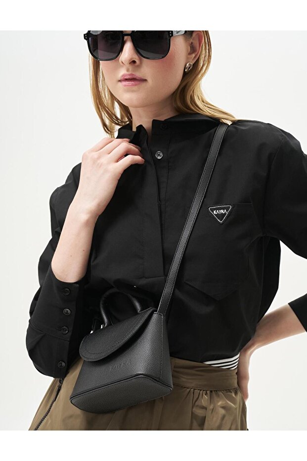 تونيك بوبلين أسود - نصف فتحة - 8