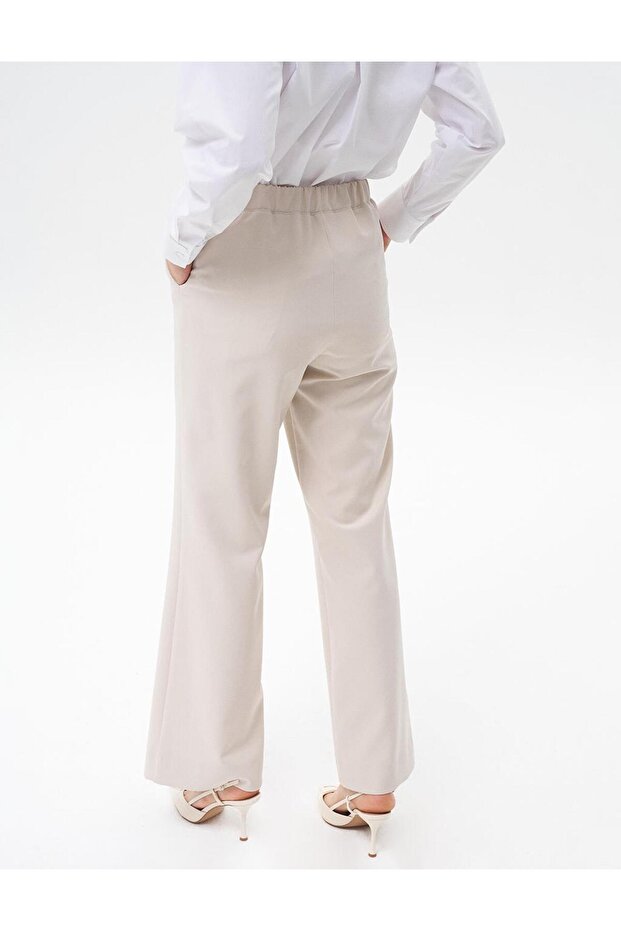 Beli Lastikli Basic Pantolon Taş - 5
