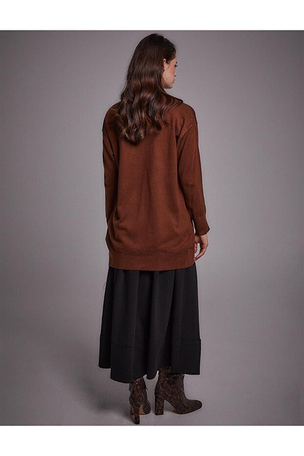 Basic Triko Hırka Kızıl Kahve - 7