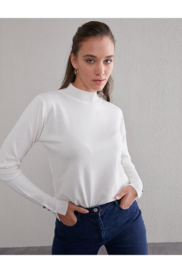 Basic Triko Bluz Ekru - 8