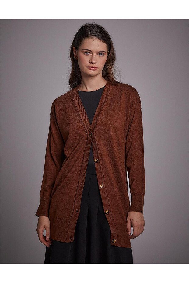 Basic Triko Hırka Kızıl Kahve - 2