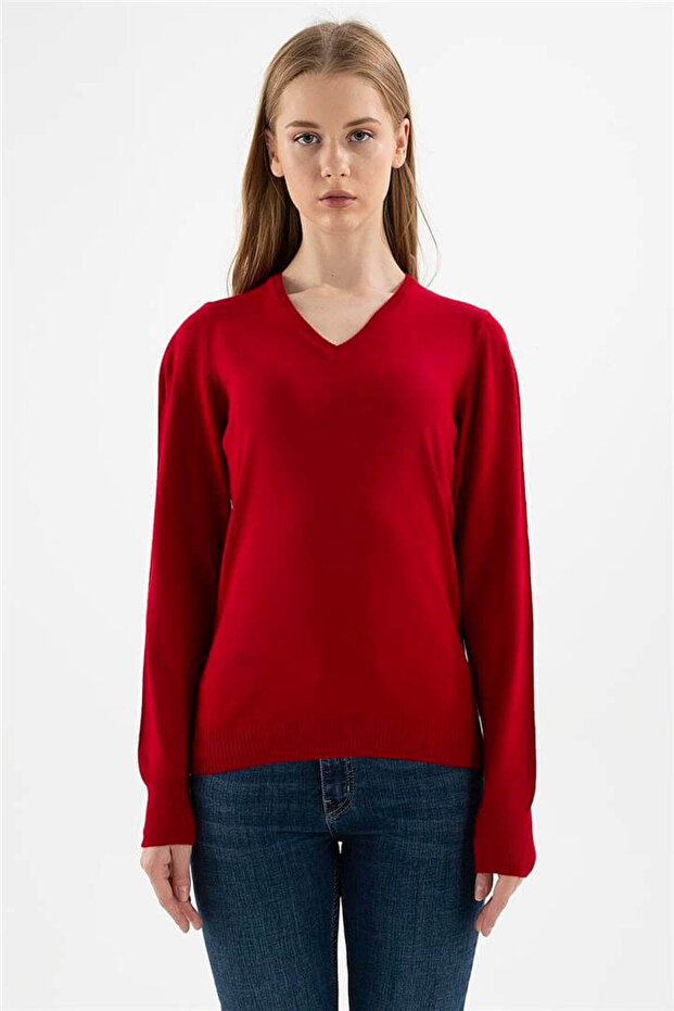 V-Neck Sweater Claret Red