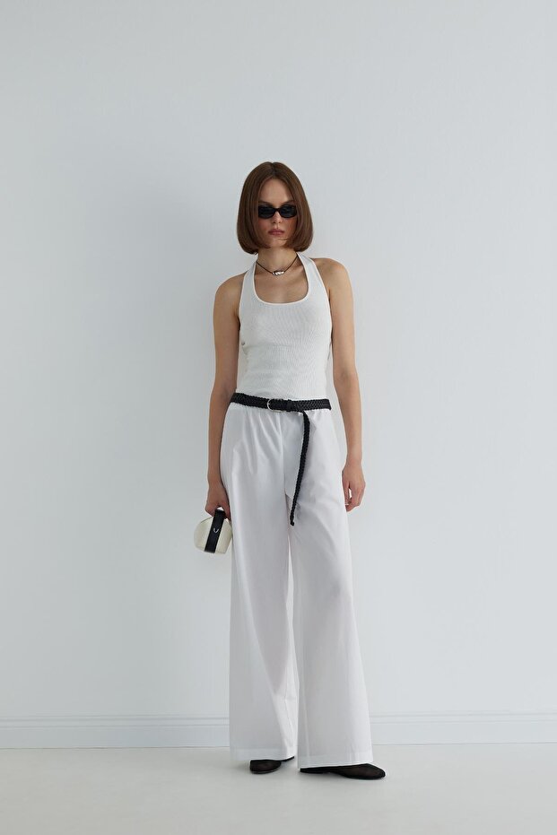 Beyaz Basic Poplin Pantolon - 7
