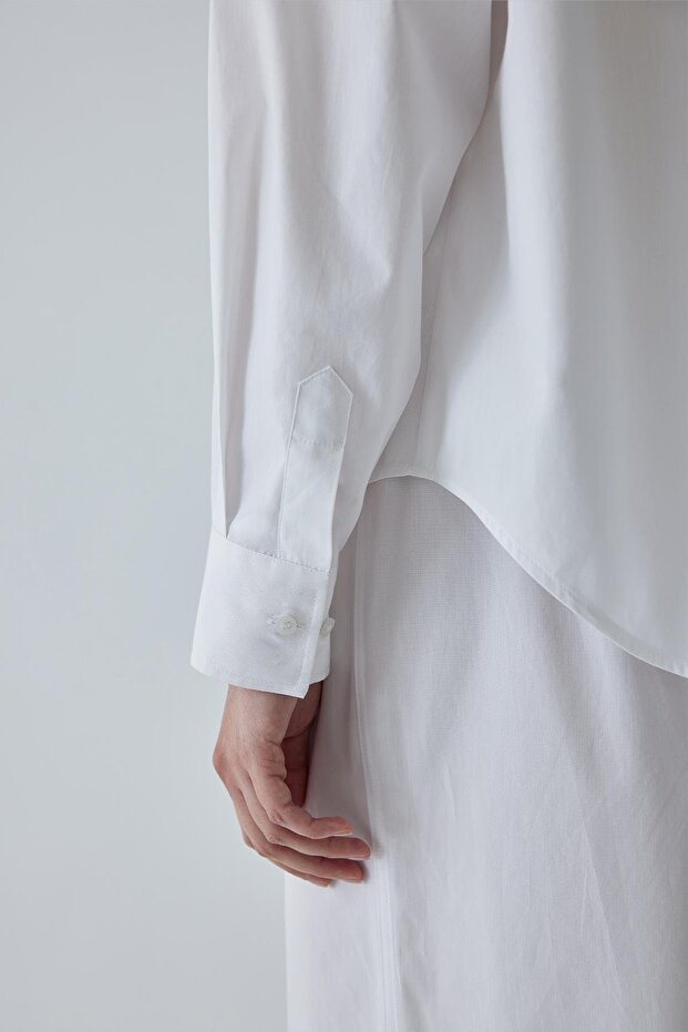 Beyaz Basic Oversize Gömlek - 8
