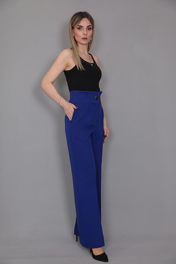 Duble Paça Yüksek Bel Pantolon-saks - 4