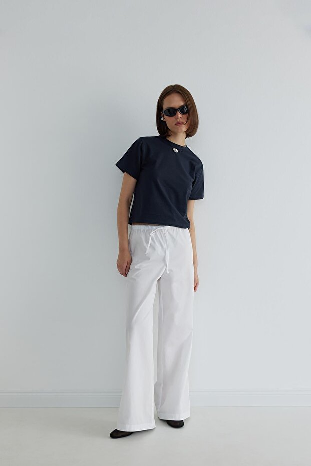 Beyaz Basic Poplin Pantolon - 8