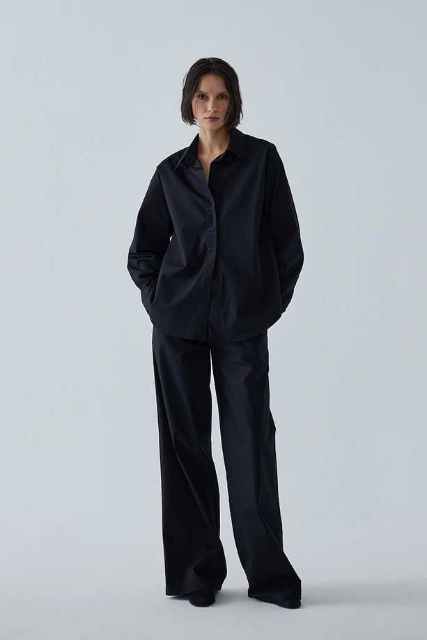 Siyah Basic Oversize Gömlek - 4