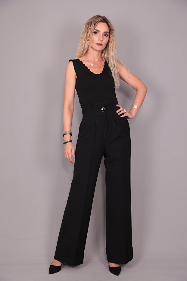 Double Leg High Waist Trousers-Black - 5029100