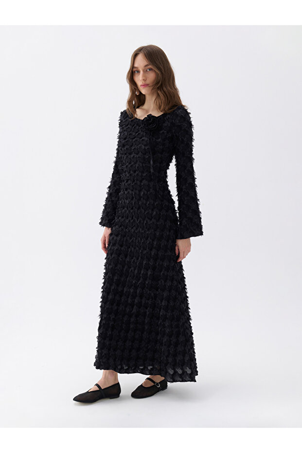 Sırt Dekolteli Maxi Elbise - 3