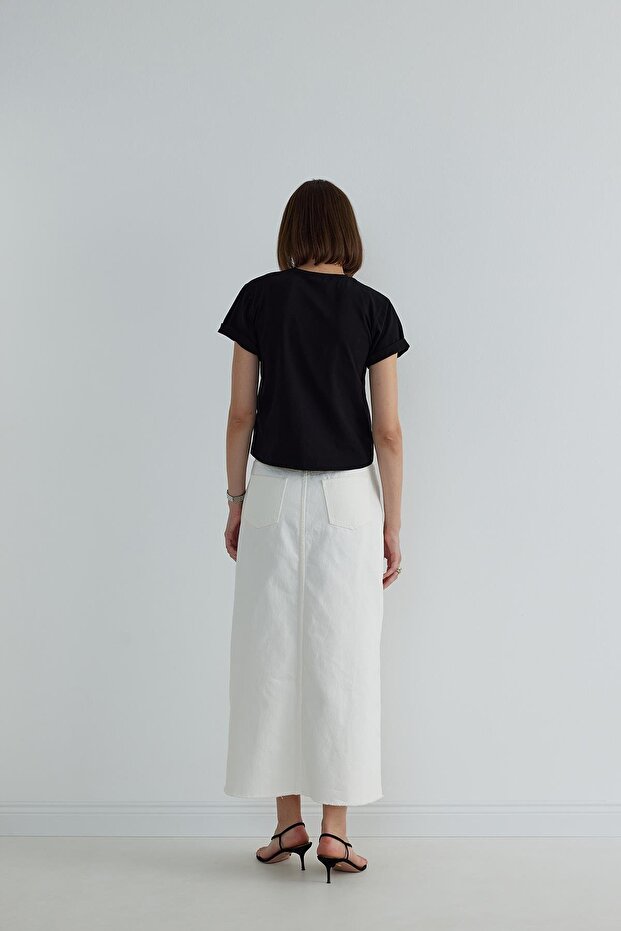 Siyah Pamuklu Basic Tişört - 4