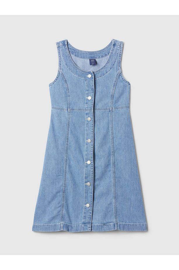 Kız Çocuk Mavi Archive Button Denim Mini Elbise - 2