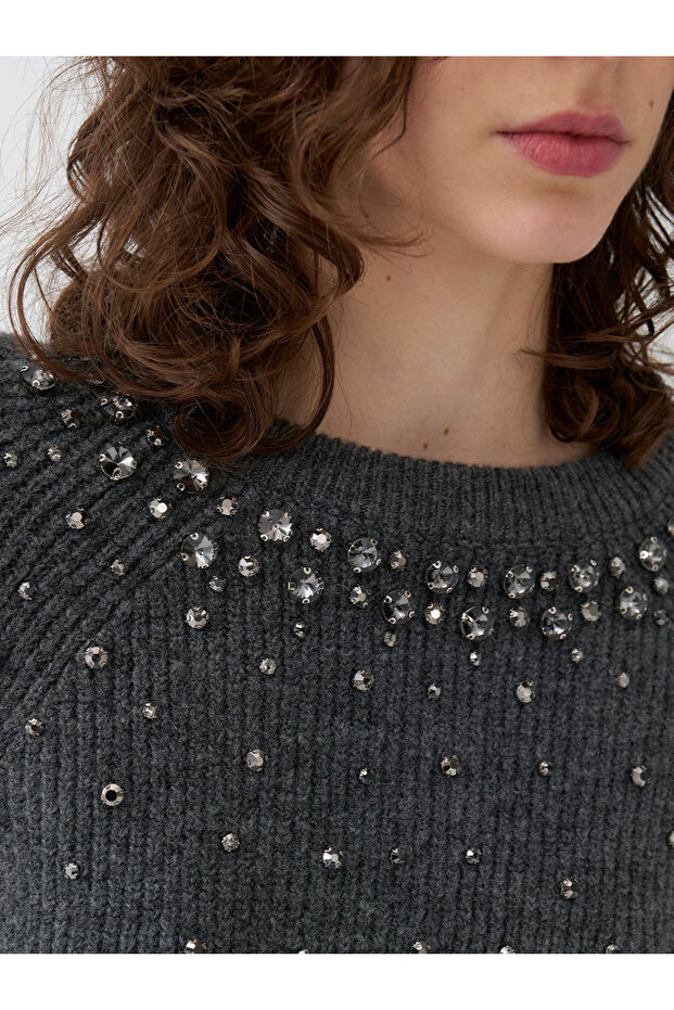 Taşlı Crop Triko - 3