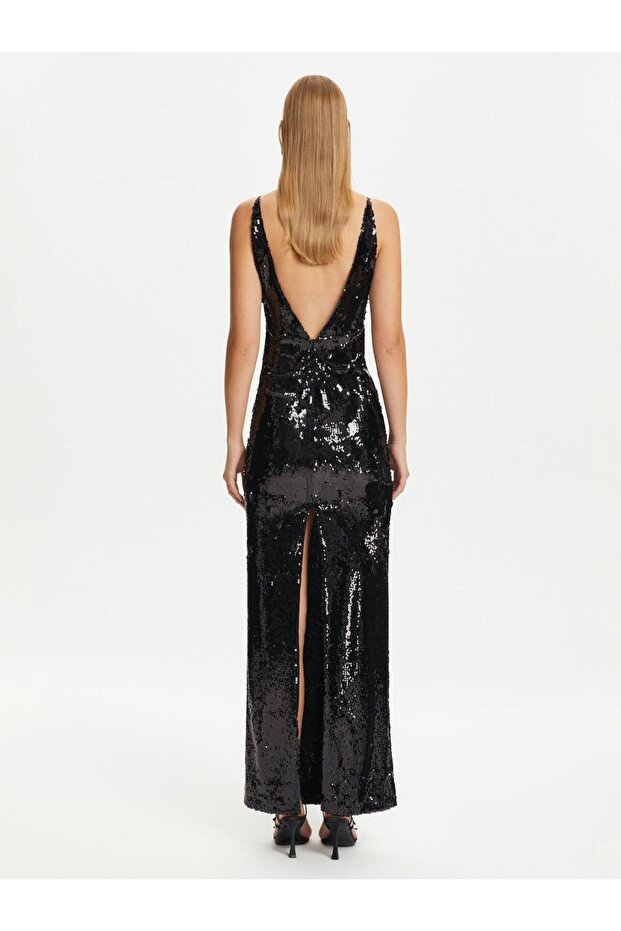 Sequined Thin Strap Long Dress - 3