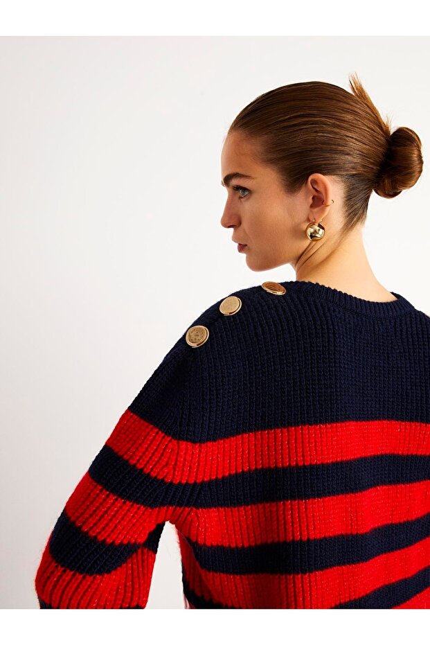 Çizgili Triko Kazak - 5