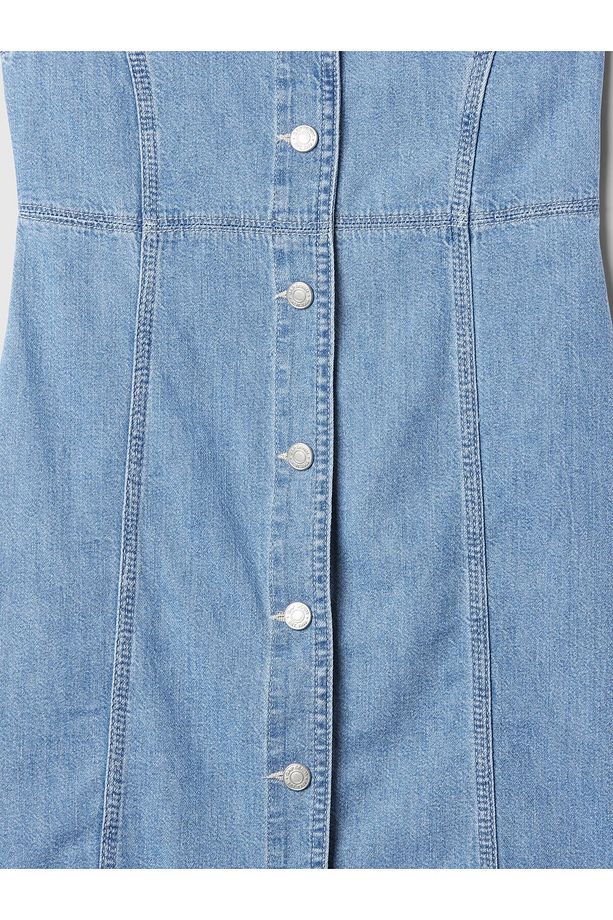 Kız Çocuk Mavi Archive Button Denim Mini Elbise - 3