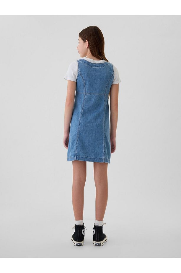 Kız Çocuk Mavi Archive Button Denim Mini Elbise - 4