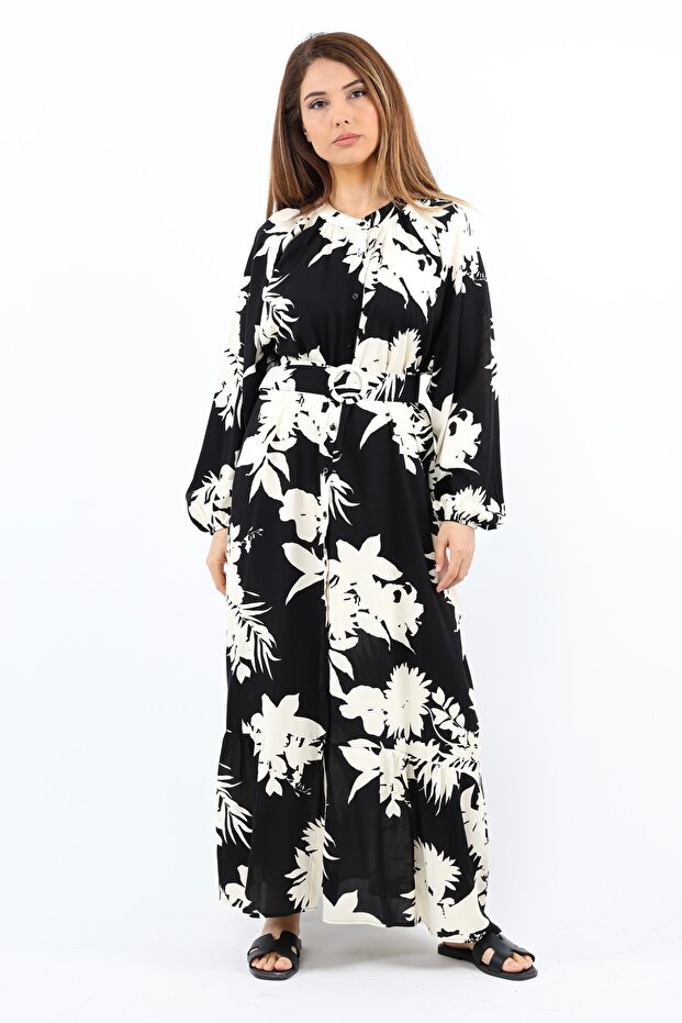 Prive Women's Melisa 100% Viscose Belted Black Long Dress