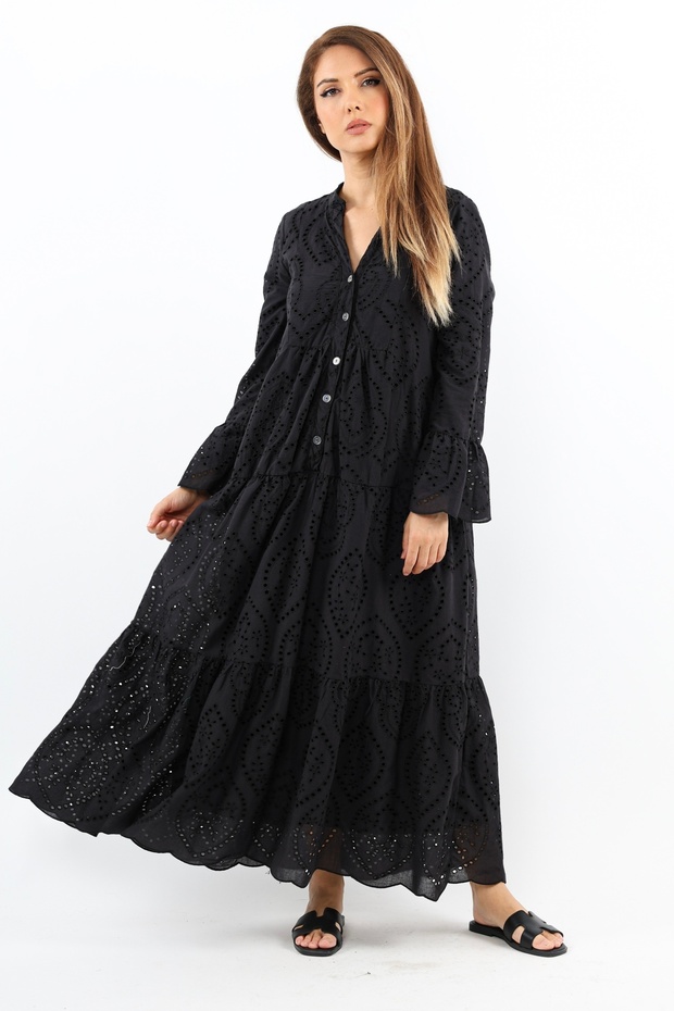 Black Long Prve Women's Dress - Scallop Full Lined