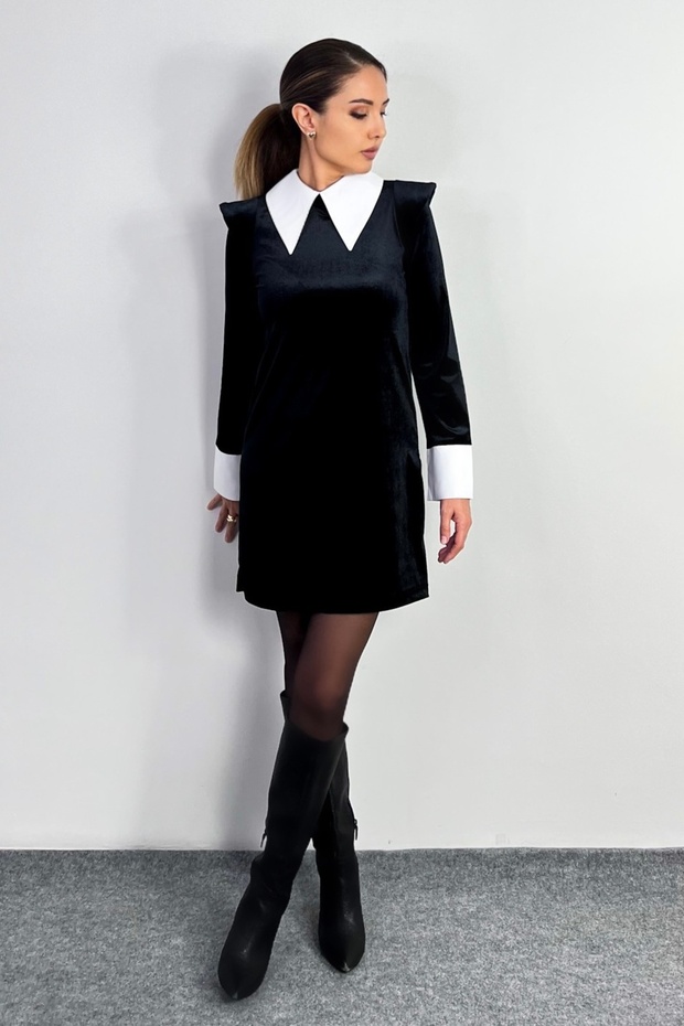 Kadın Devy Vatkalı Kadife Mini Elbise - 5