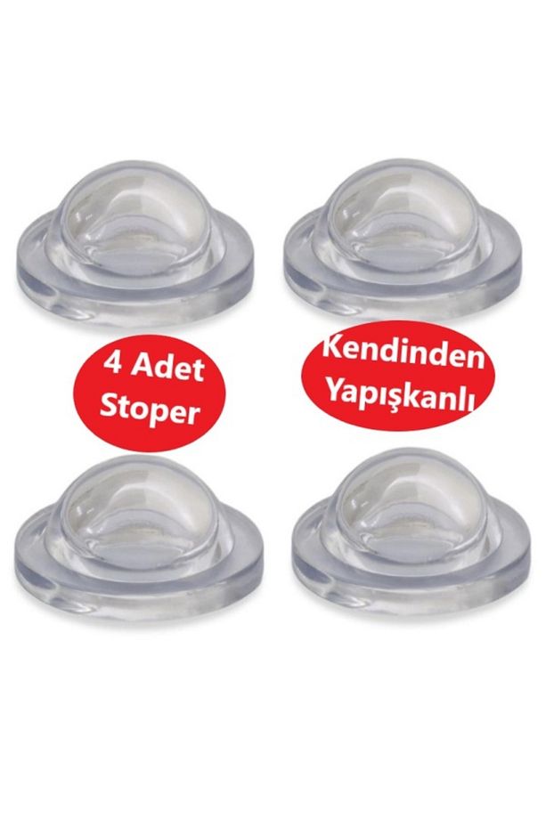 Silikon Kapı Stoperi Şeffaf 4 Adet Tamponu Kendinden Yapışkanlı Şeffaf Kapı Kolu Stopu - 1