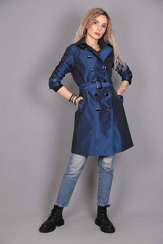 Classic Taffeta Trench-Navy Blue