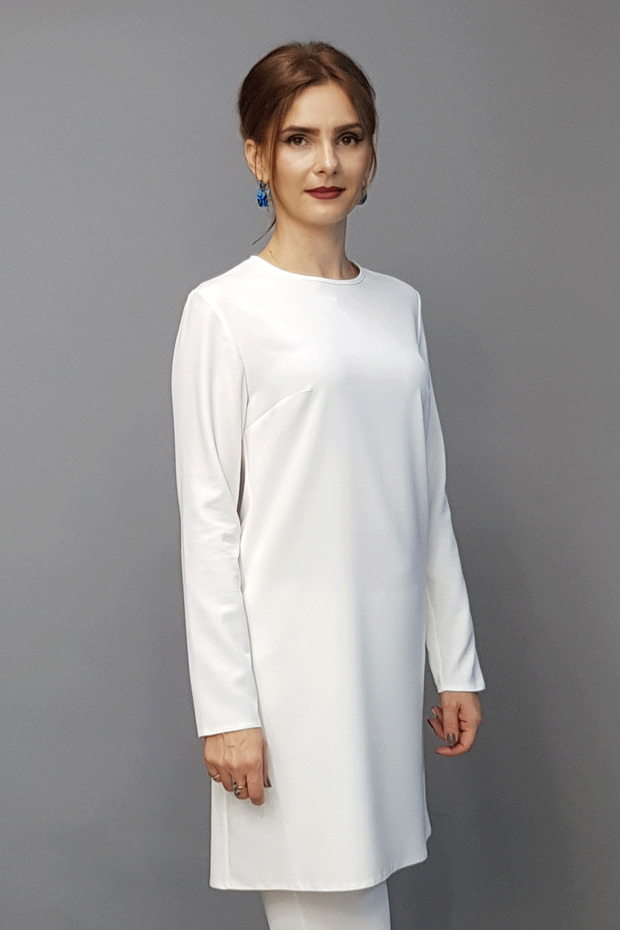 O-Neck Long Sleeve Blouse - White
