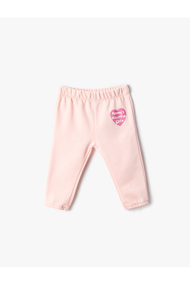 Cotton Sweatpants with Elastic Waist Print Detail Raised