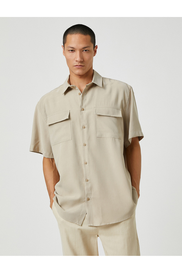 Basic Shirt Classic Cuff Collar Short Sleeve Pocket Detailed