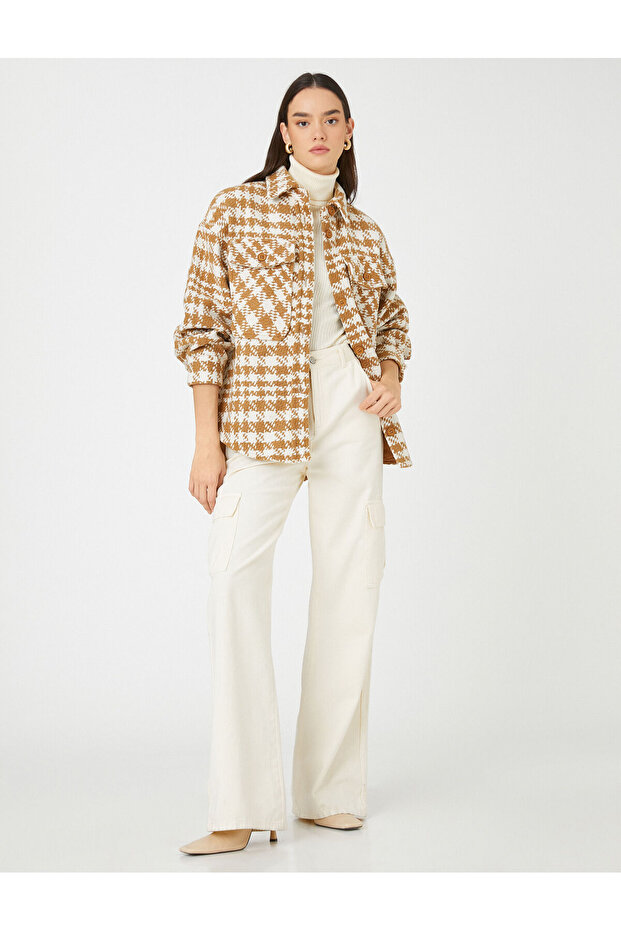 Oversize Tweed Shirt Jacket with Pockets and Buttons