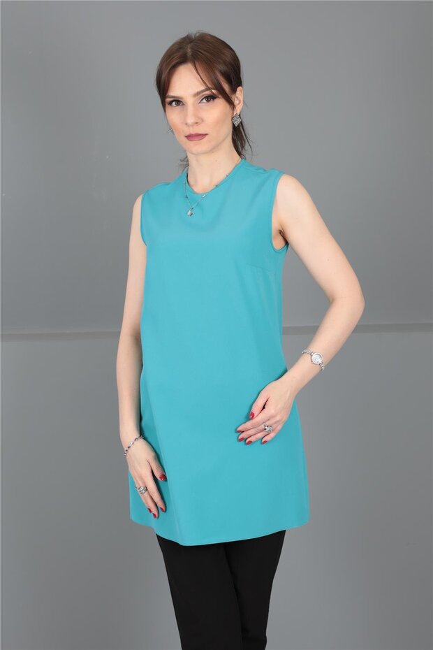 Zero Neck Sleeveless Blouse-Turquoise - 3001100