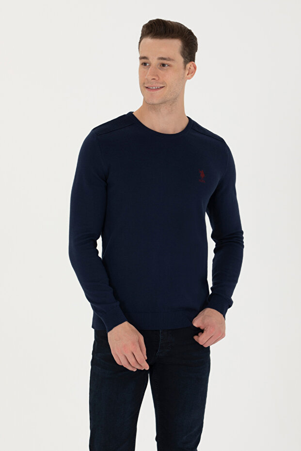 Men's Navy Blue Crew Neck Sweater 50269003-Vr033