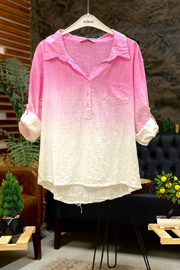 Batik Pattern Collared Half Buttoned Shirt - 1