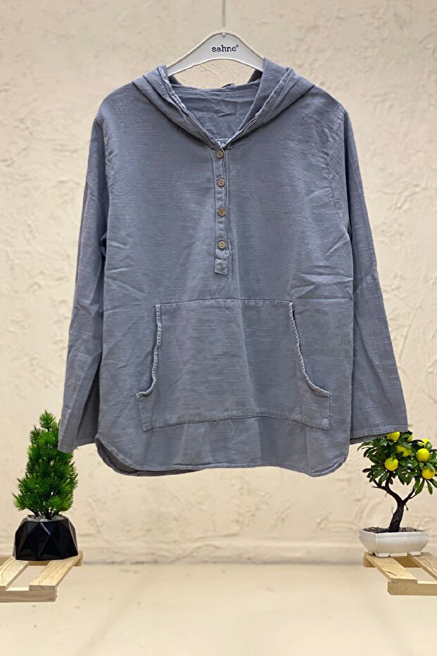 Hooded Linen Shirt with Pockets