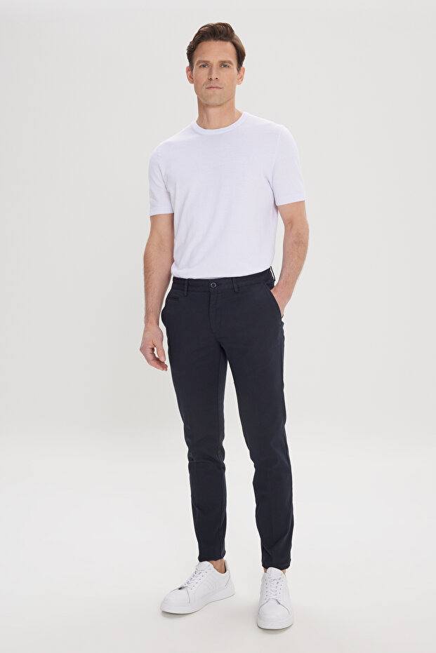 Men's Black Slim Fit Slim Fit Side Pocket Cotton Flexible Dobby Trousers