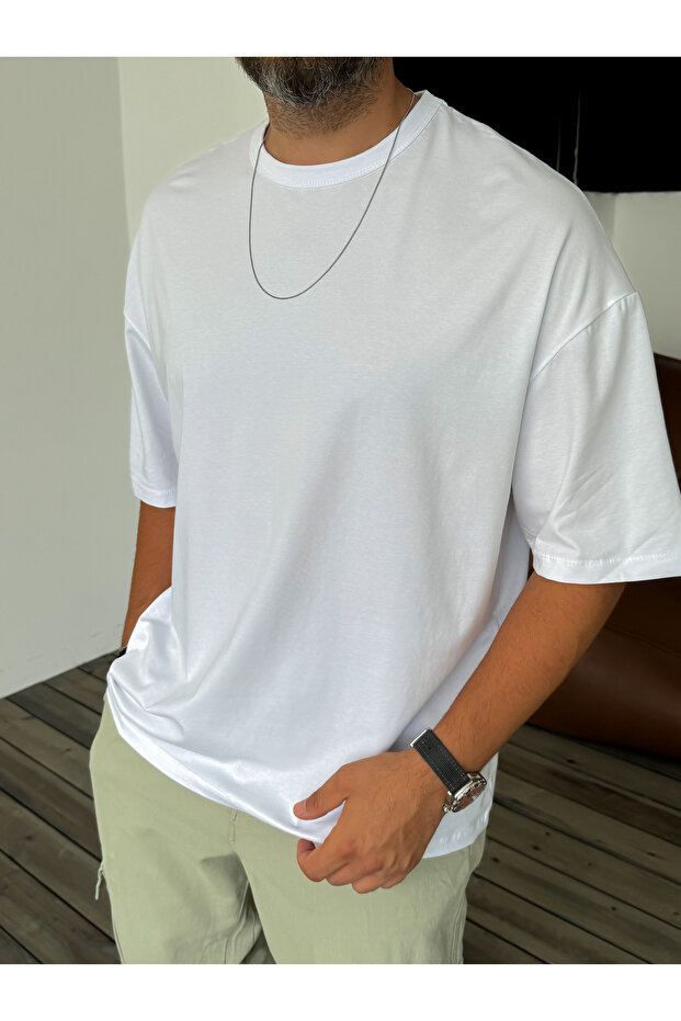 Beyaz Likralı Basic T-Shirt BY-056 - 4