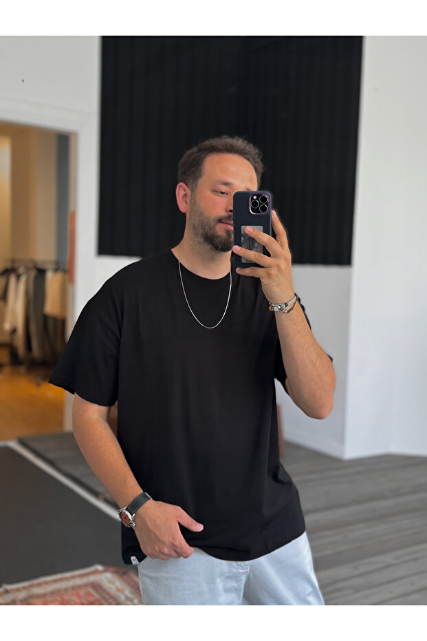 Siyah Basic İnce T-Shirt JJ-589 - 3