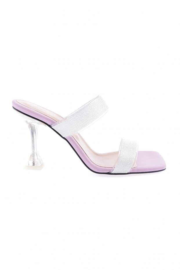 5155-23y Women's Transparent Glittered Banded Heeled Slippers