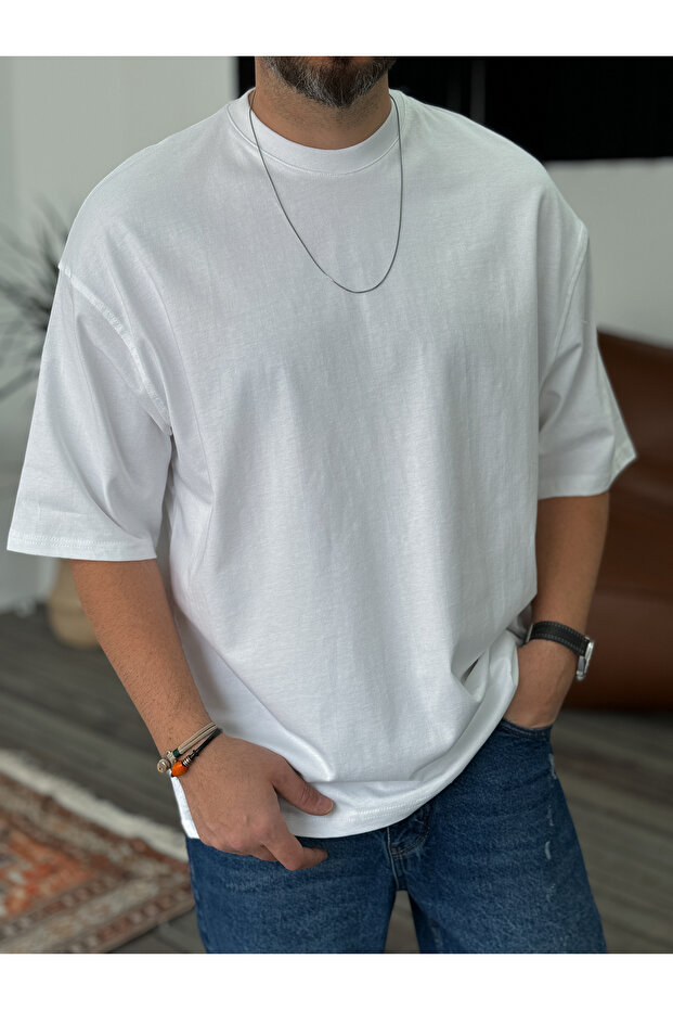 Beyaz Basic Oversize T-Shirt JJ-326 - 2