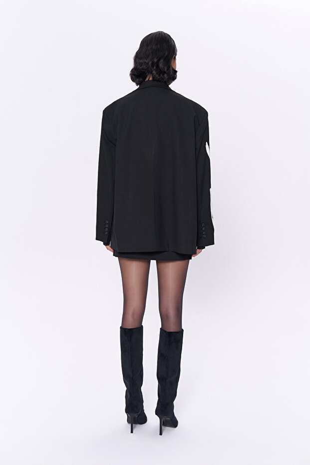 Jachetă neagră Blazer - Model și inscripții șal - 5