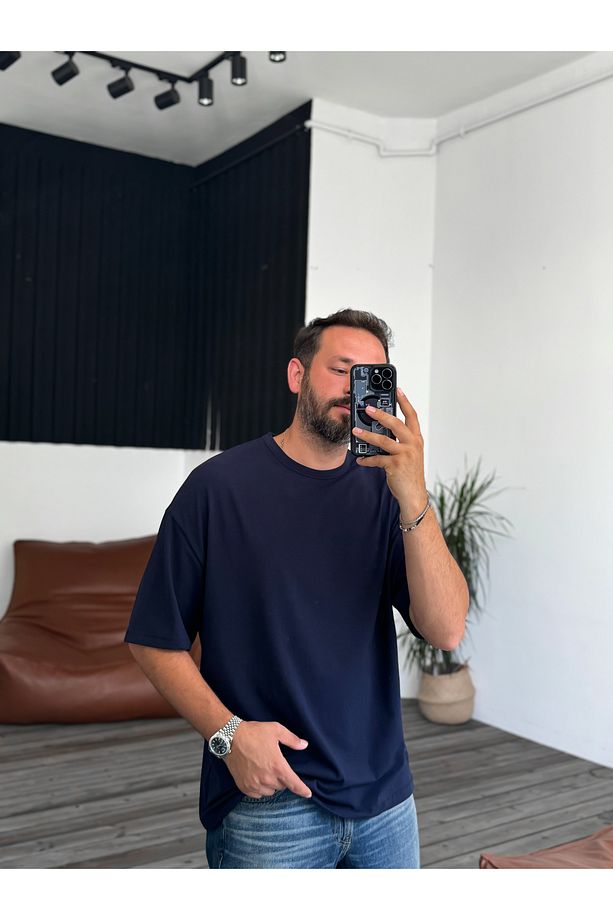 Lacivert Likralı Basic T-Shirt BY-056 - 5