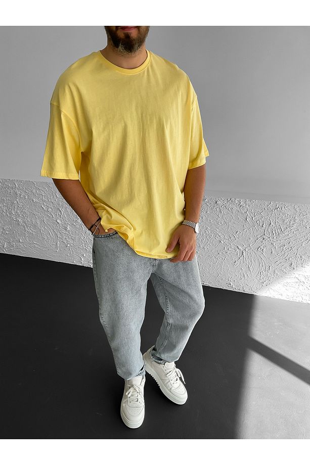 Sarı Yırtmaçlı Basic Oversize T-shirt By-1268 - 1