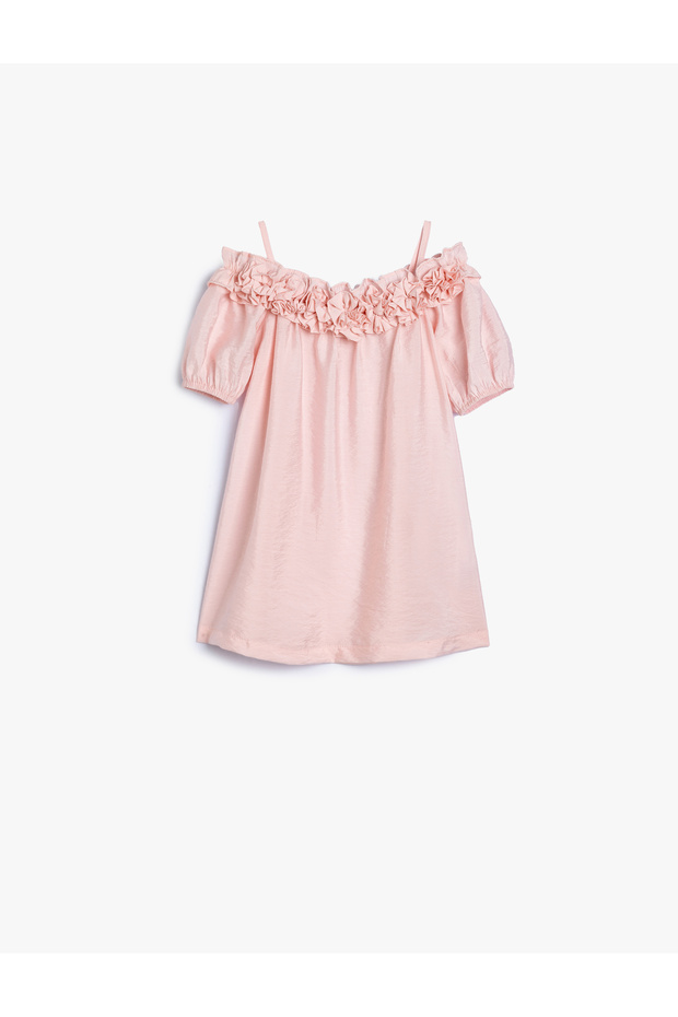 Gown with Off-Shoulder Straps Short Sleeves Floral Appliques