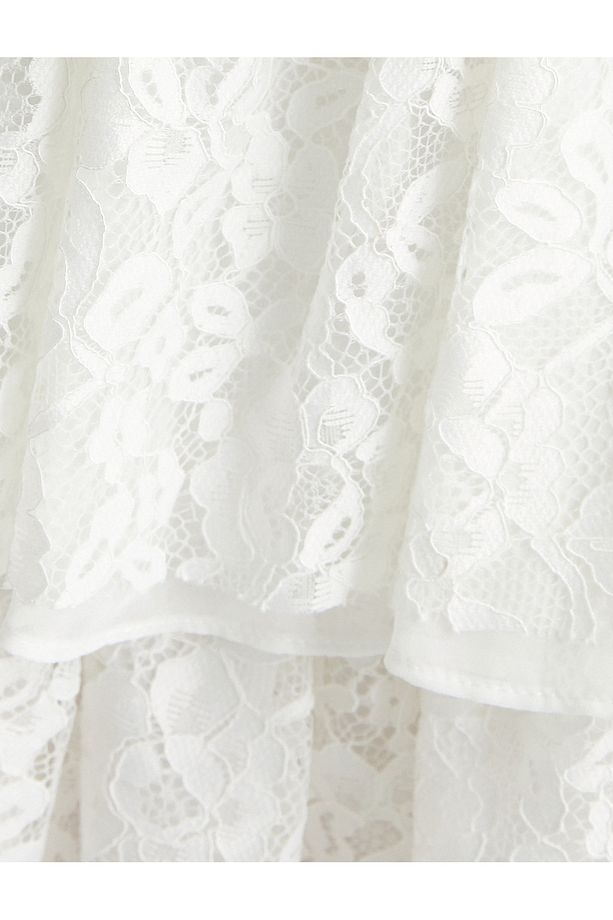 Mini Dantelli Elbise Bridal Omzu Açık Kolları Fırfırlı Astarlı - 6