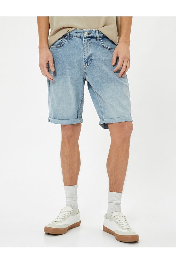 Slim Fit Kot Şort Bermuda Cep Detaylı Pamuklu - 3