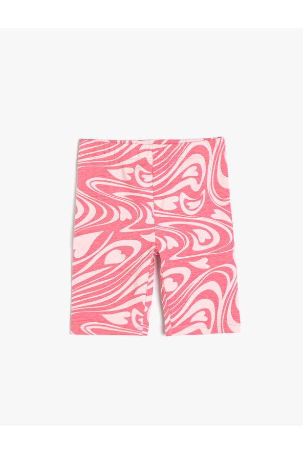 Heart Printed Cotton Short Tights - Elastic Waist
