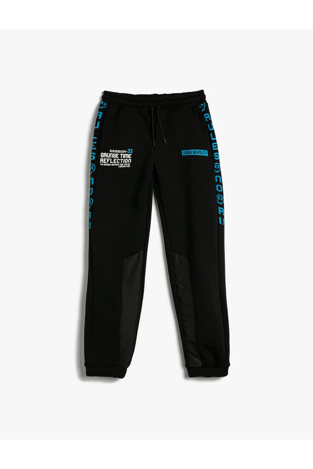 Jogger Sweatpants Slogan Printed Pocket Tie Waist Ribbon