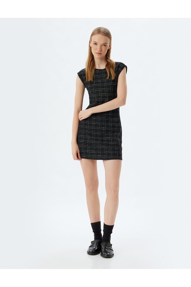 Mini Tweed Dress Sleeveless Crew Neck