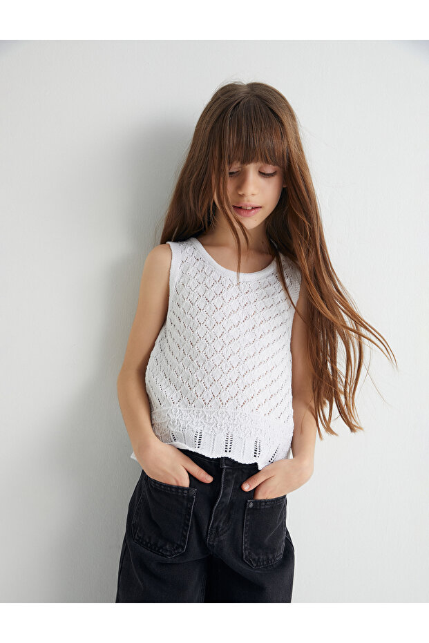 Openwork Blouse with Crew Neck - 2